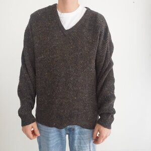 Vintage Parkhurst 100% Wool Navy Gray V-Neck Ribbed Sweater Medium